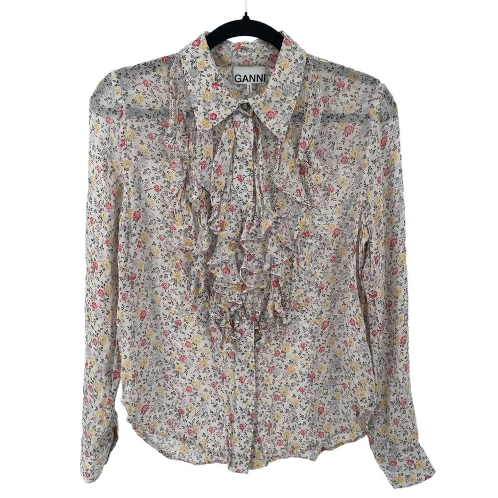 Ganni Cottagecore floral ruffle blouse size 38/ US 6